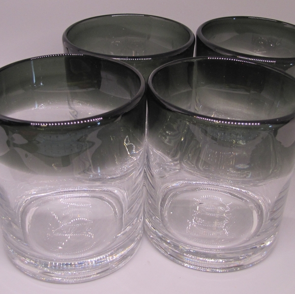 Glass Set of 4 Black & Gray Ombre Low Ball Hand Blown Hand Made 16oz NWOT - Picture 14 of 14